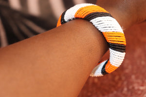 Handmade Orange Black White Beaded ￼ Nairobi Beauty  Bracelet
