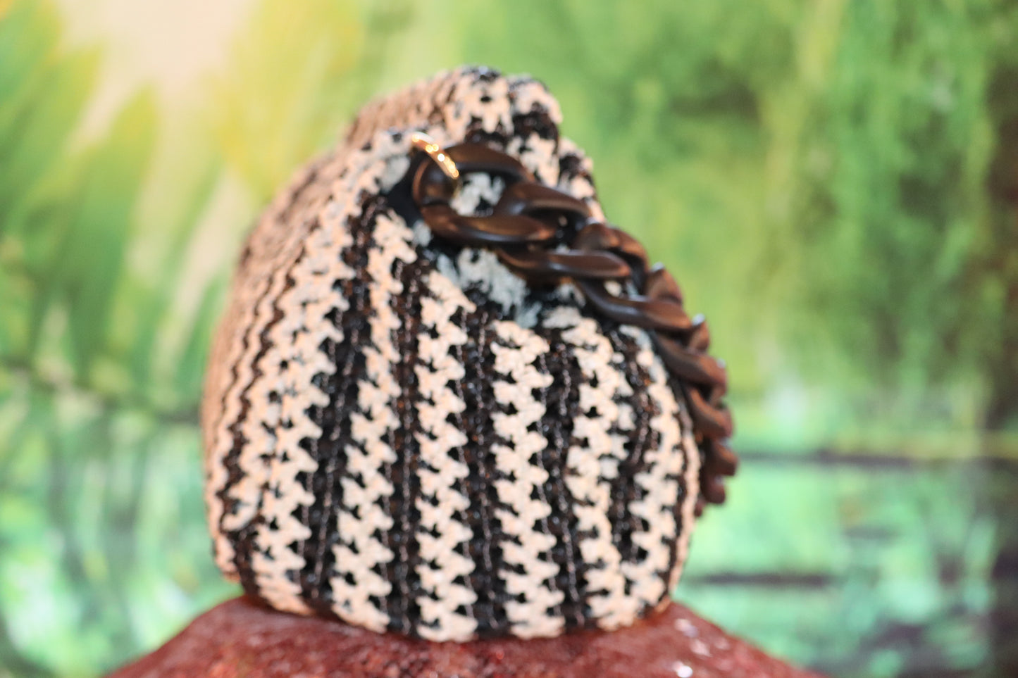 Black and White Crotchet Raffia Clutch