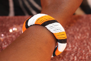 Handmade Orange Black White Beaded ￼ Nairobi Beauty  Bracelet