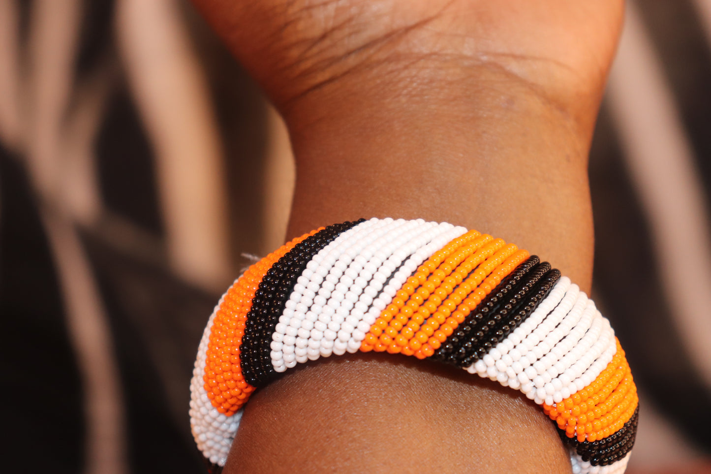 Handmade Orange Black White Beaded ￼ Nairobi Beauty  Bracelet