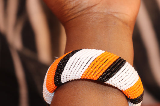 Handmade Orange Black White Beaded ￼ Nairobi Beauty  Bracelet