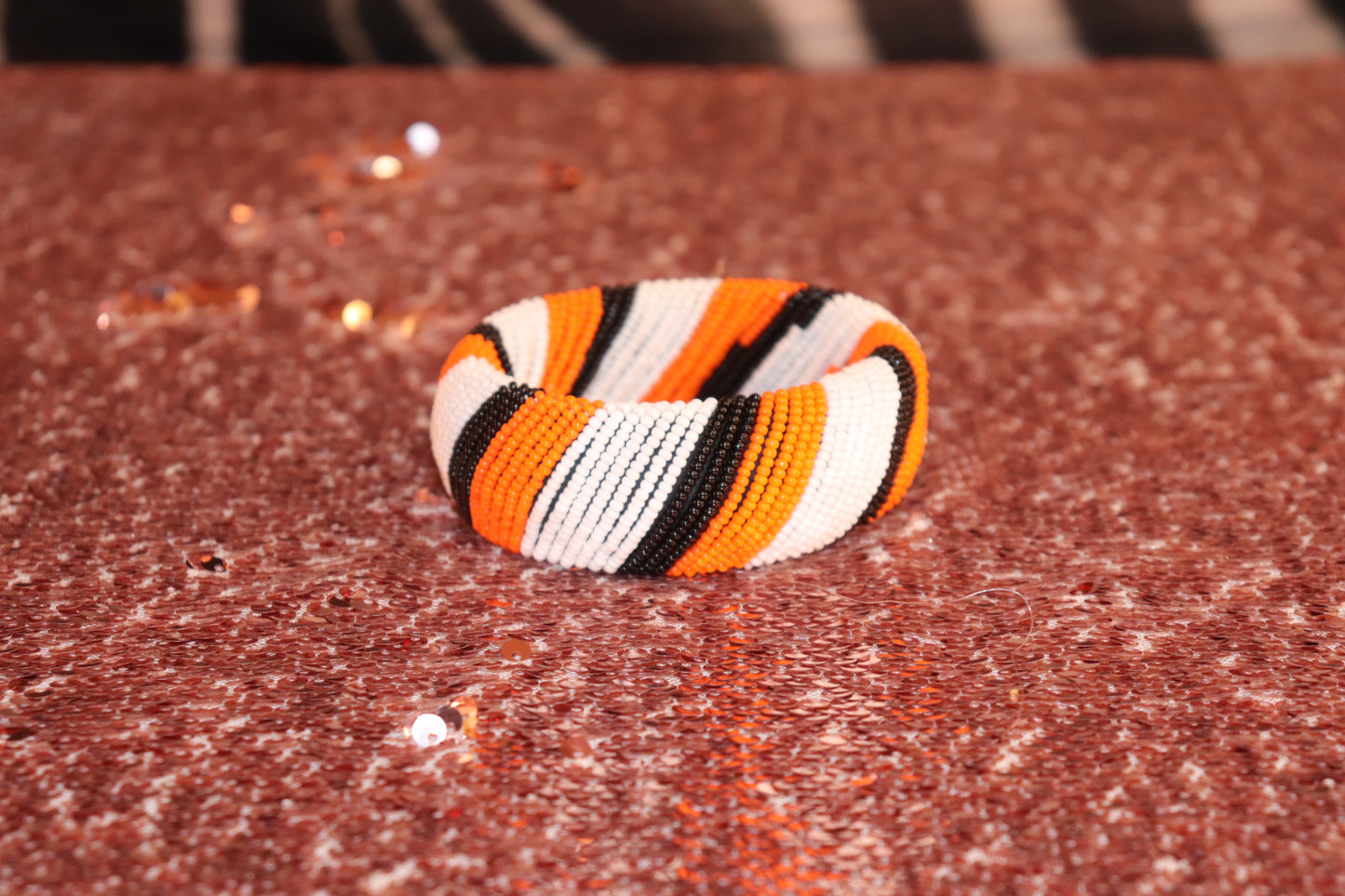 Handmade Orange Black White Beaded ￼ Nairobi Beauty  Bracelet